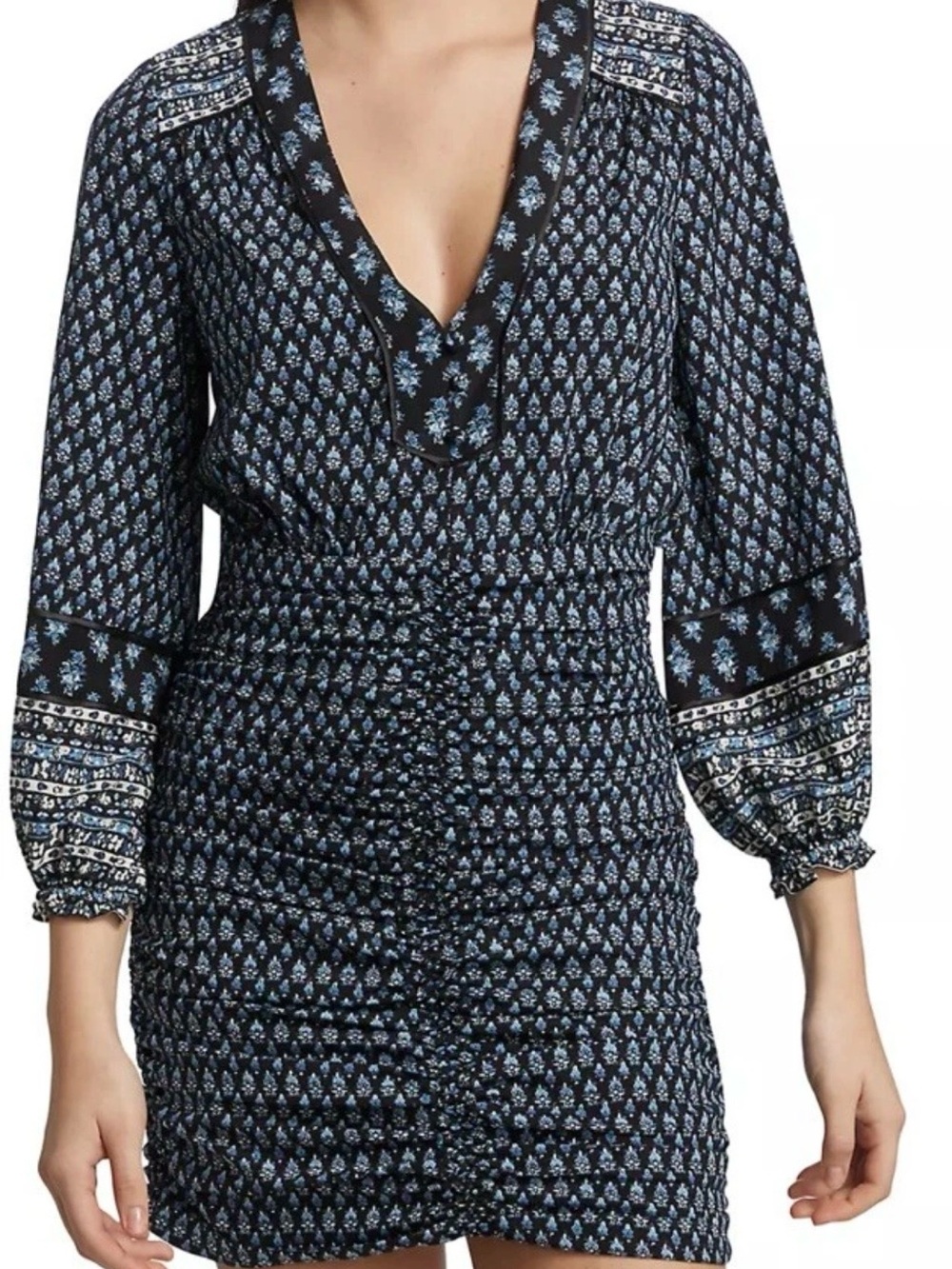 Women's Black & Blue Patterned Smocked Dress